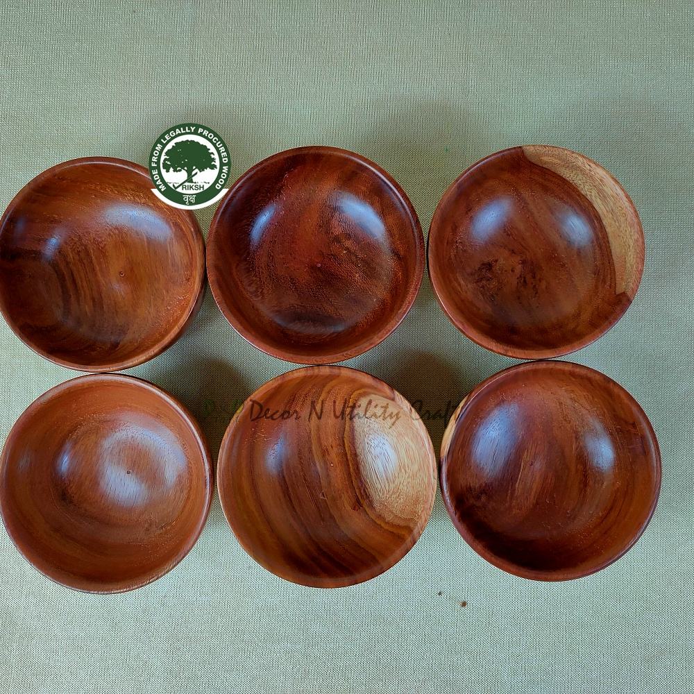 Handmade Sheesham Wood Bowl Set of 6 Vintage Multipurpose Bowls for Spices, Snacks & Dry Fruits