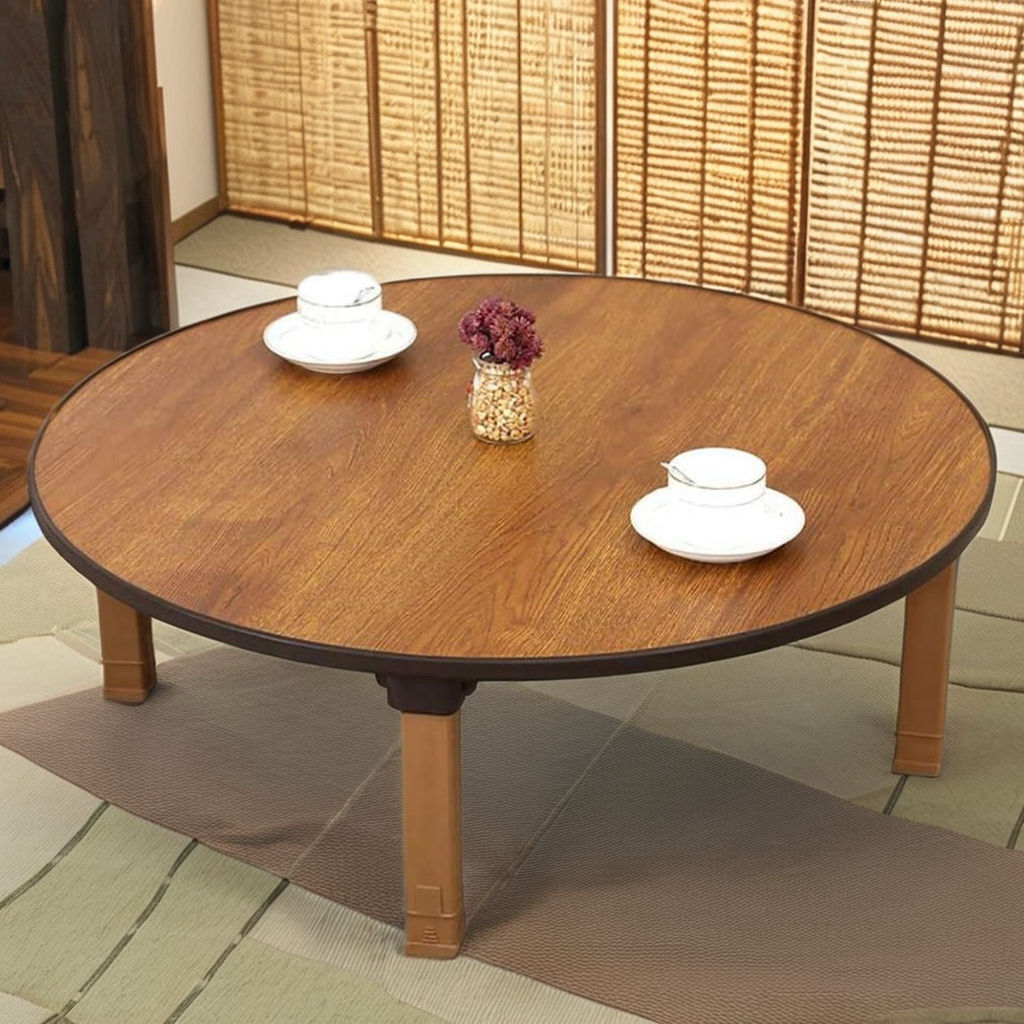 Handmade Solid Wood Round Folding Coffee Table Low Floor Desk for Bedroom & Study