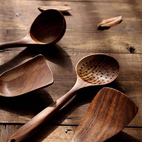 Premium Natural Wood Kitchen 4 Utensil Set  Durable Nonstick Wooden Spatulas & Cooking Spoons for Stirring, Serving & Everyday Home Kitchen Use