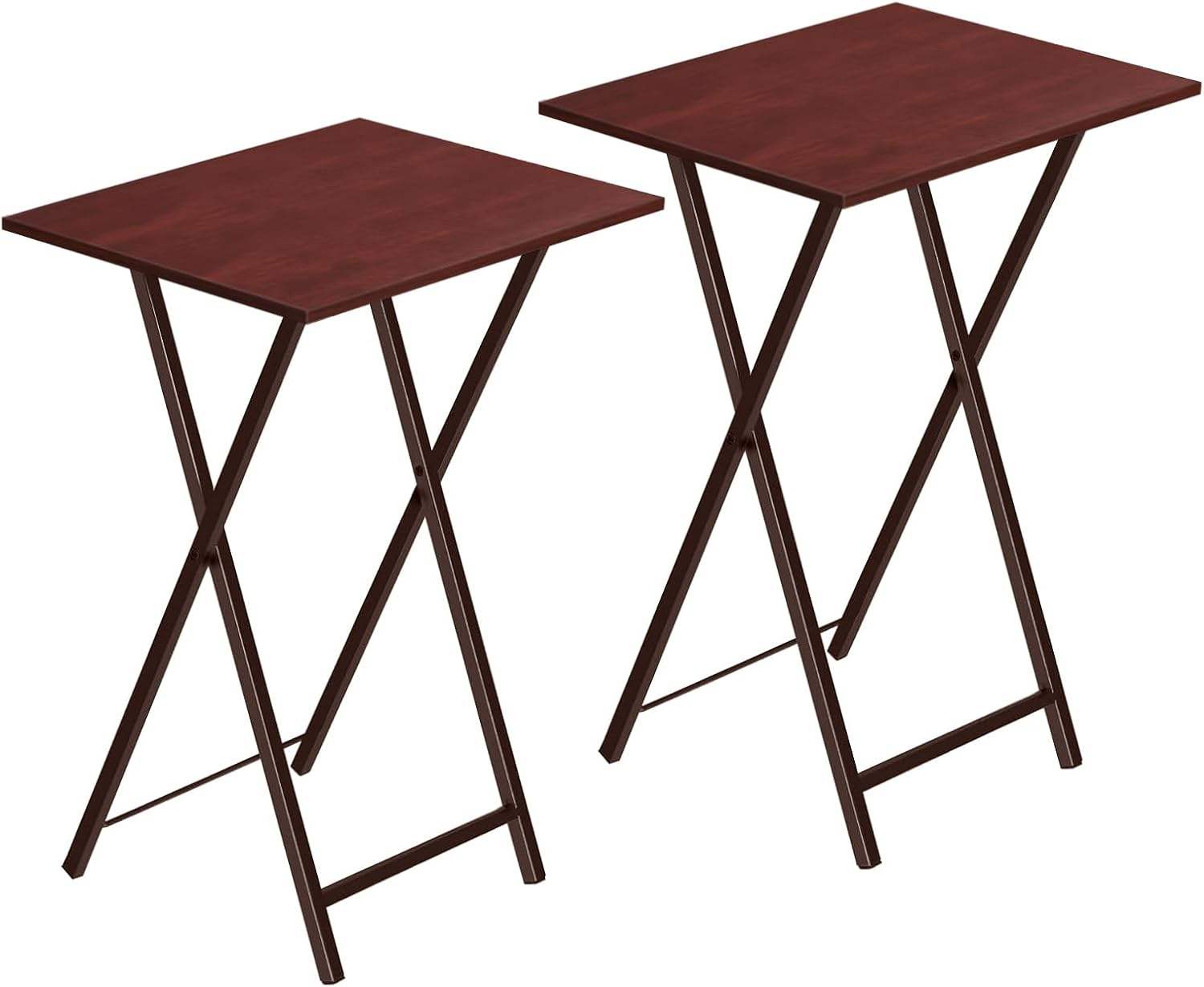 Space Saving Set of 2 Folding Tables with Stable Metal Frame Rustic Brown & Black Finish