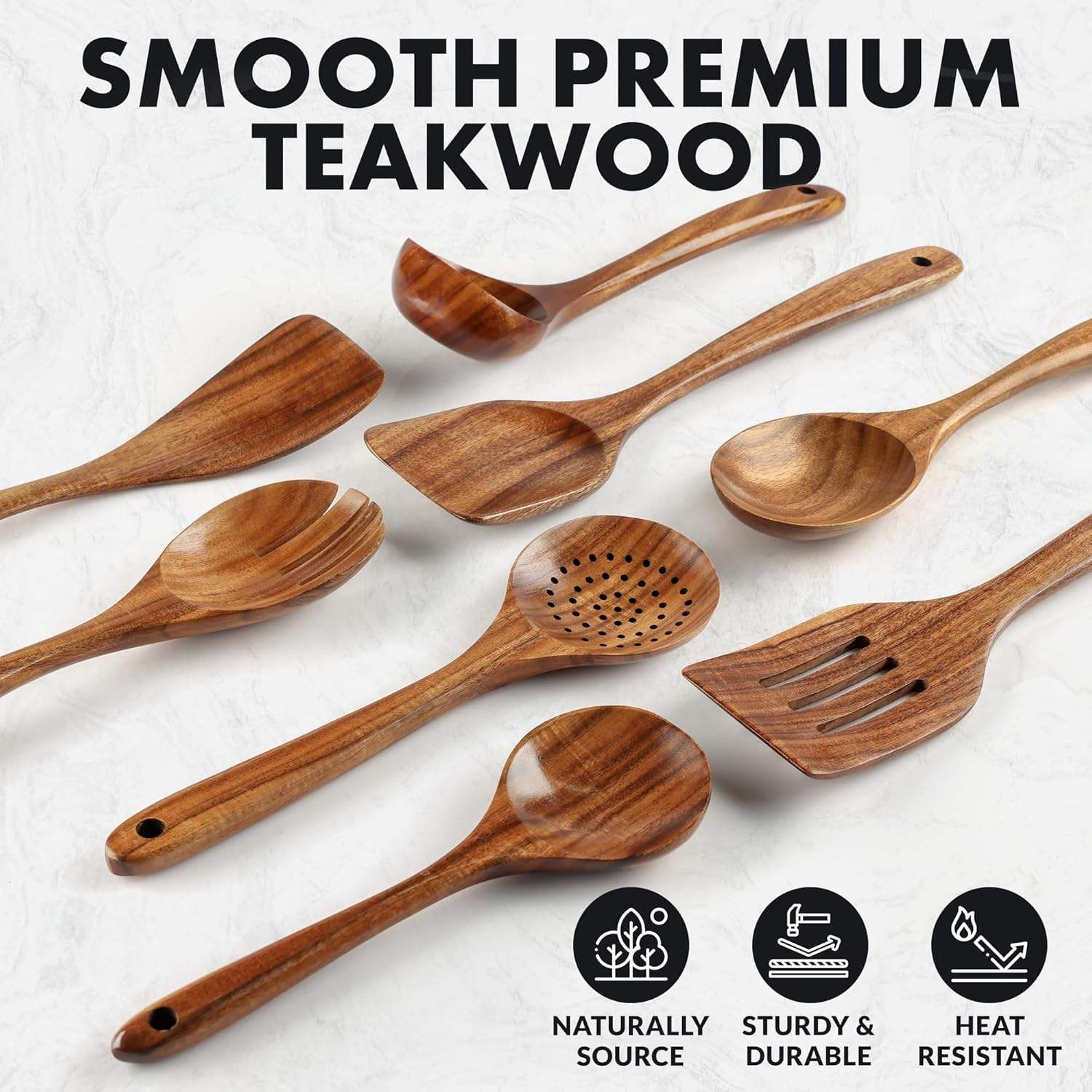 Luxury 8 Piece Wooden Cooking Spoon Set Handmade Non Stick Kitchen Utensils for Daily Cooking