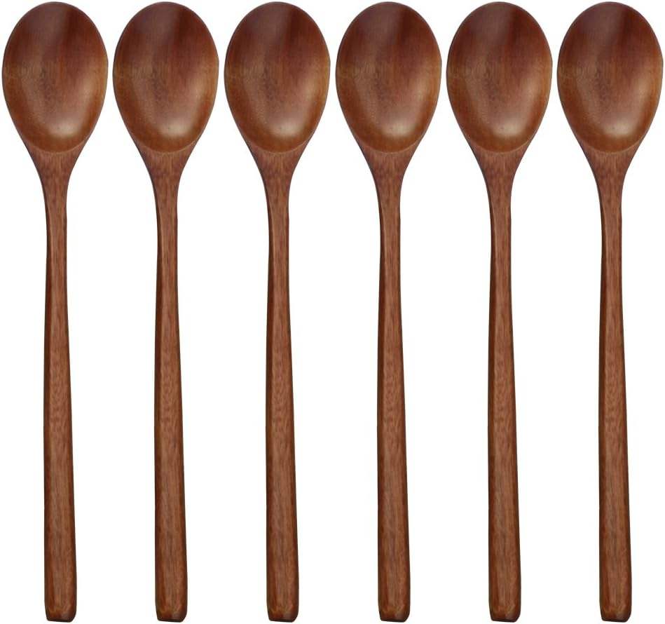 Handmade Wooden Spoons Japanese Style Soup Mixing & Stirring Long Handle Kitchen Utensils Set of 6  DECOR N UTILITY CRAFT