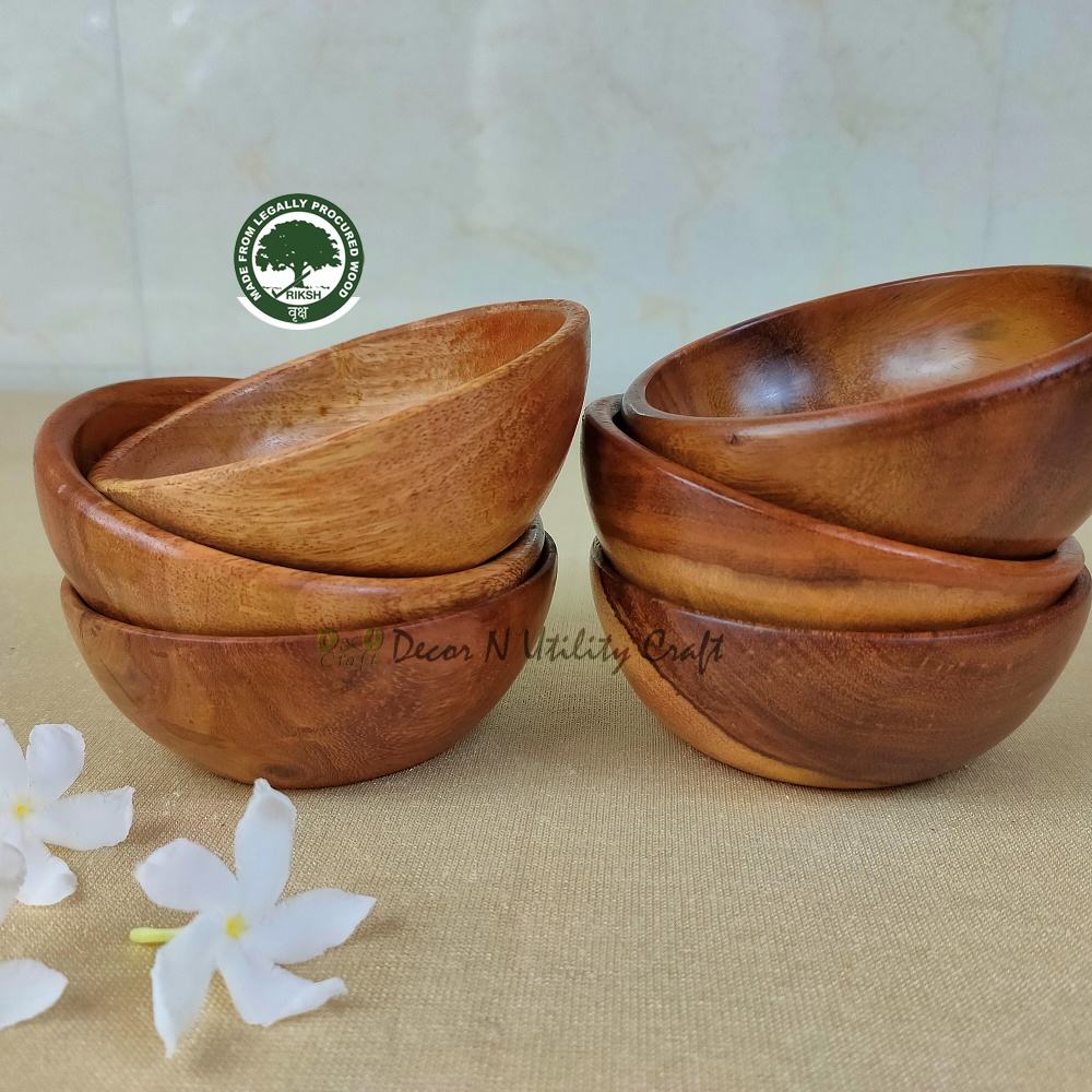 Handcrafted Sheesham Wood Small Bowl Set Vintage Style Natural Wooden Serving Bowls
