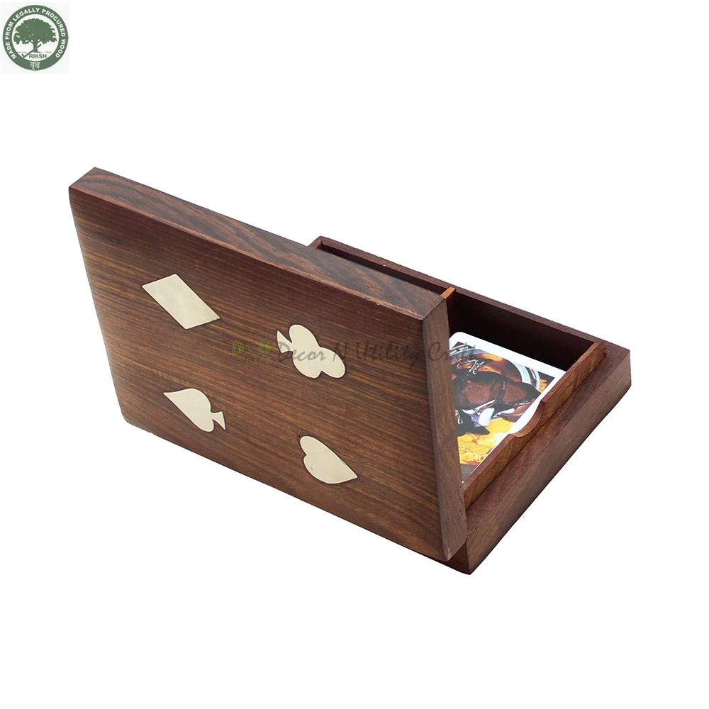 Handmade Natural Double Deck Wooden Playing Card Storage Case
