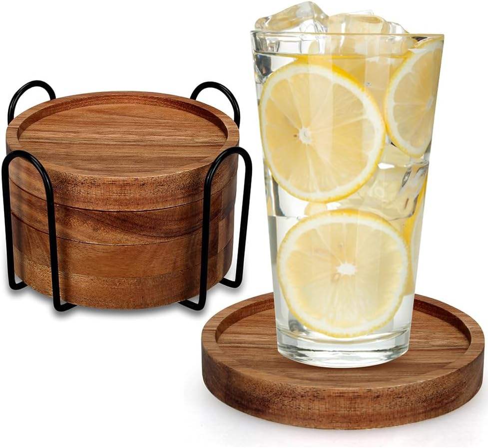 Premium Handmade Wooden Coaster Set Durable Drink Mats & Pads for Home, Office & Kitchen Decor