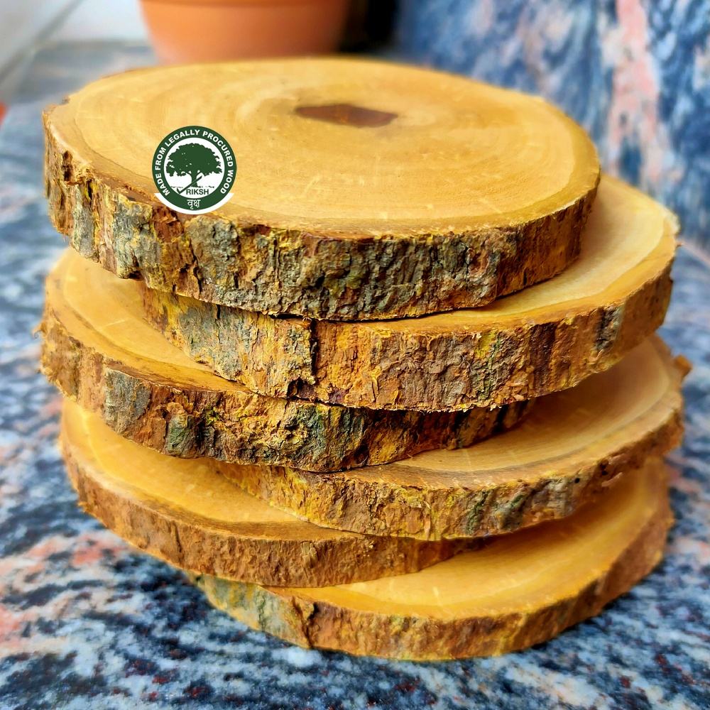 1. Vintage Wedding Party Decoration Set of 6 Rustic Wooden Bark Coasters – Elegant Table Top Accessories