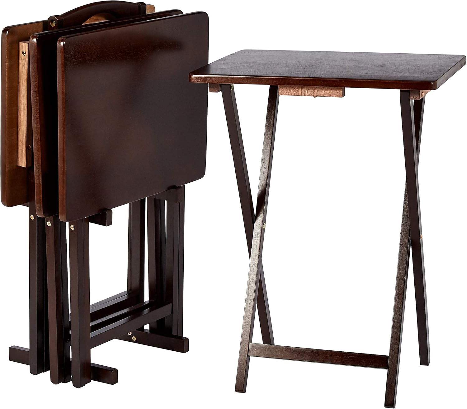 Modern Natural Wood Folding TV Tray Table with Storage Rack Portable Rectangular Snack & Meal Table for Living Room, Fully Assembled