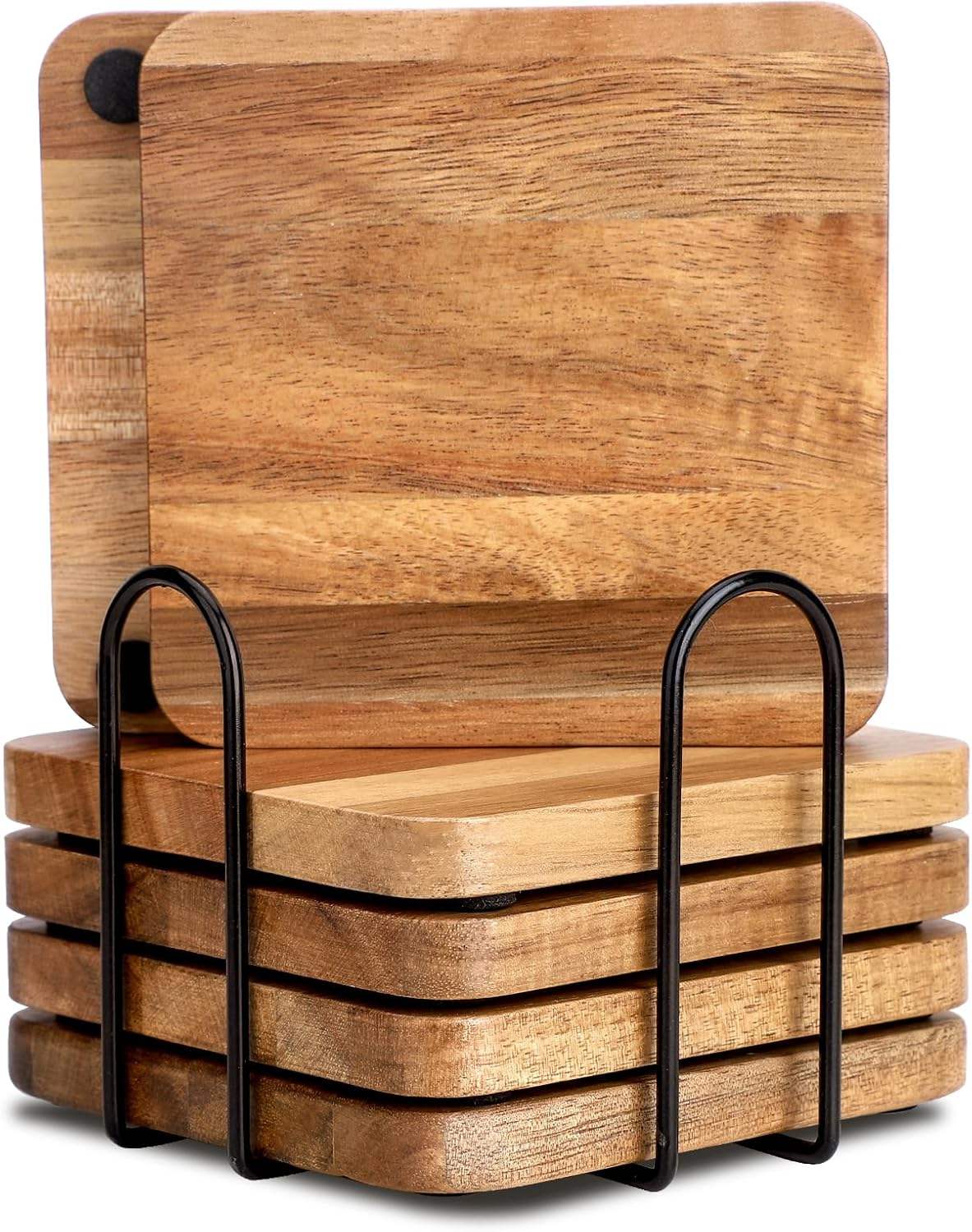 Premium Handcrafted Wooden Coasters With Metal Stand Elegant Table Mats & Pads for Home Décor