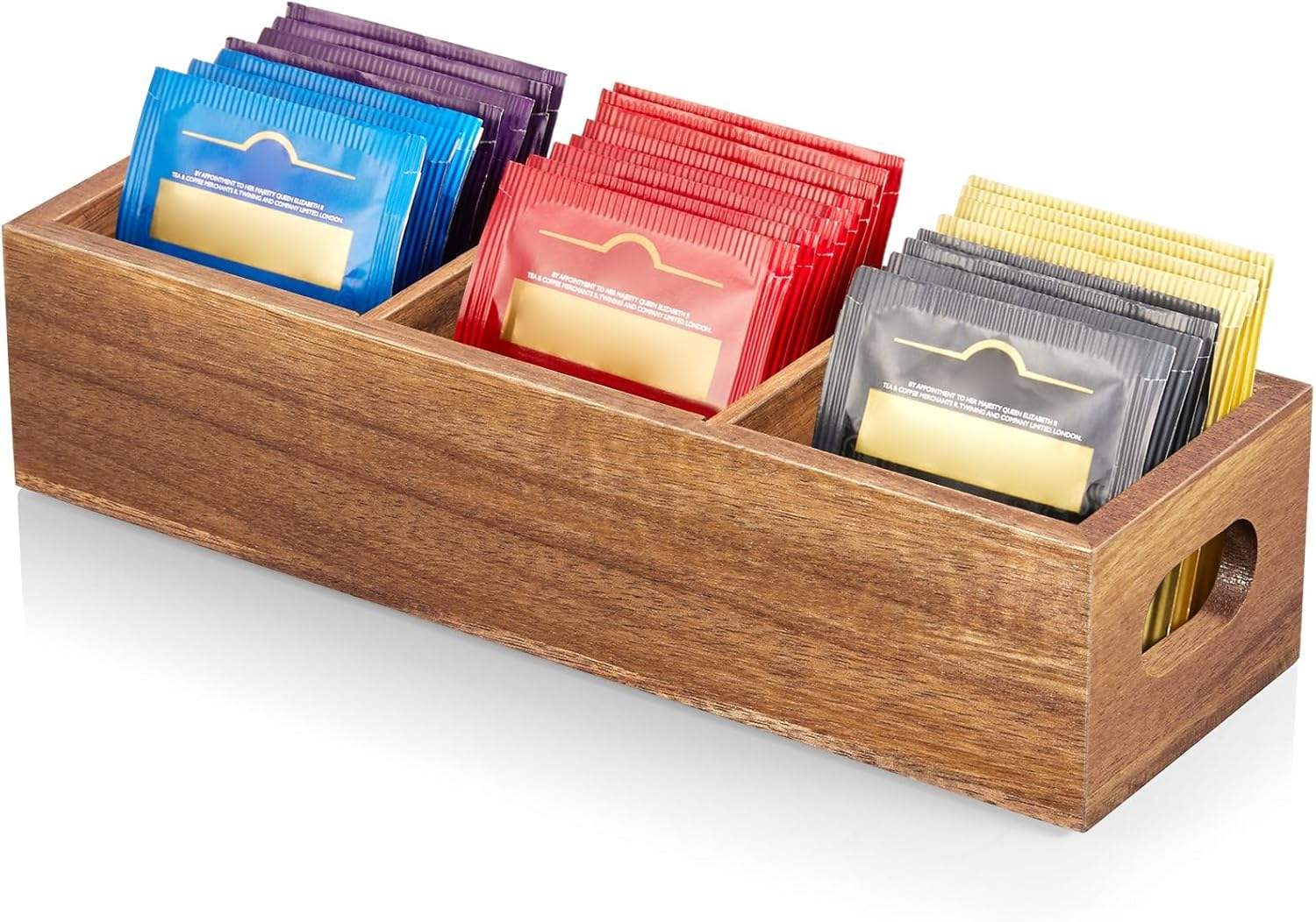 Handmade Acacia Wood Storage Box for Small Packets – Polished 3 Section Organizer