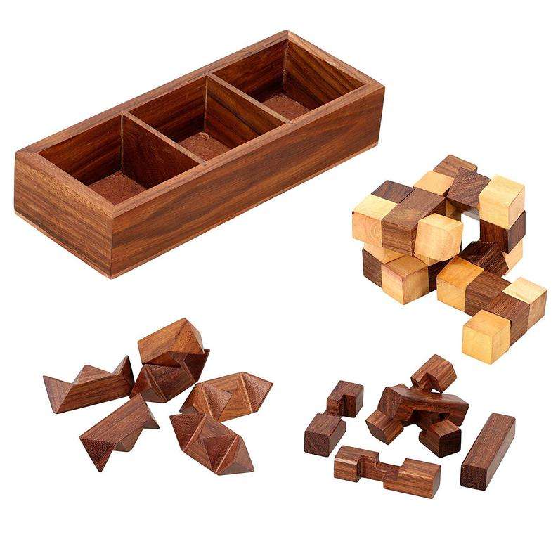 Wooden Tic Tac Toe Puzzle Game Set 3 1 Interlocking Blocks Diagonal Burr Snake Cube Perfect Home Decor Brain