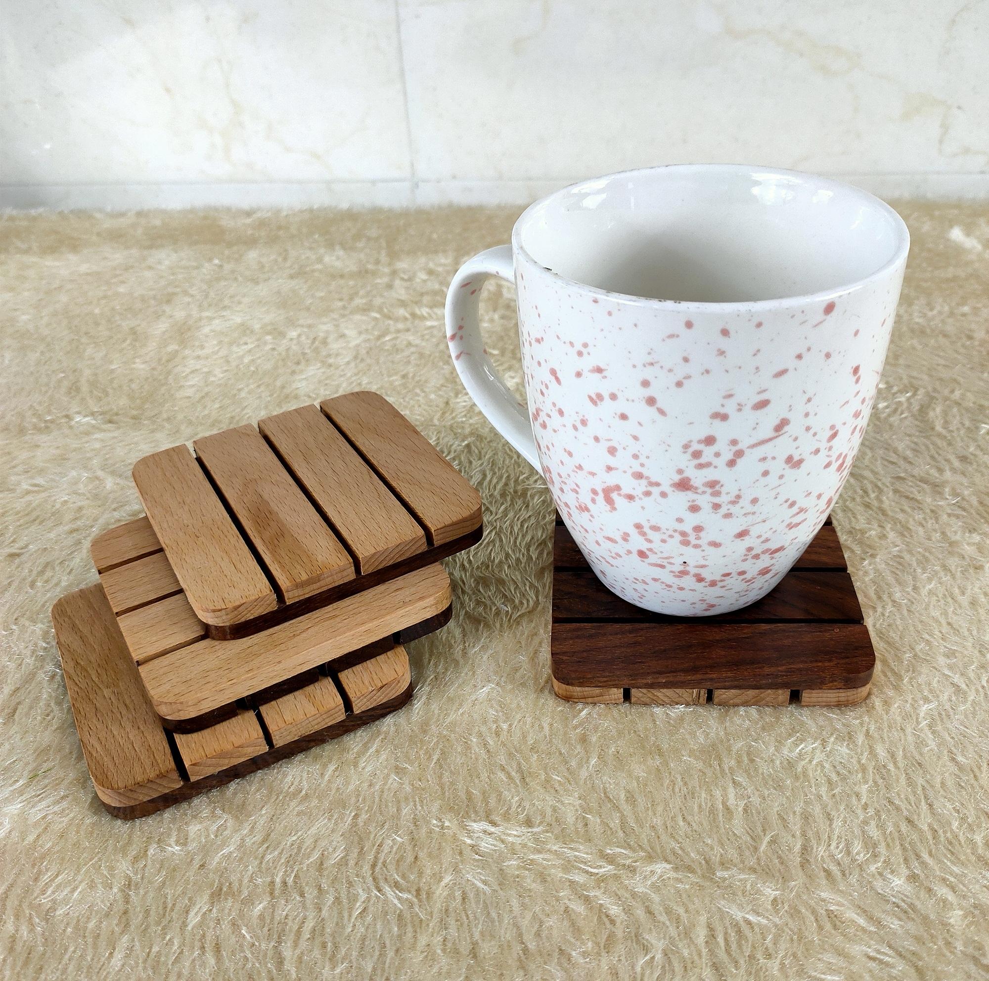 Luxury Wooden Square Coasters for Dining & Serving Eco-Friendly Spill-Proof Classic Tableware Premium Home Decor Top Seller