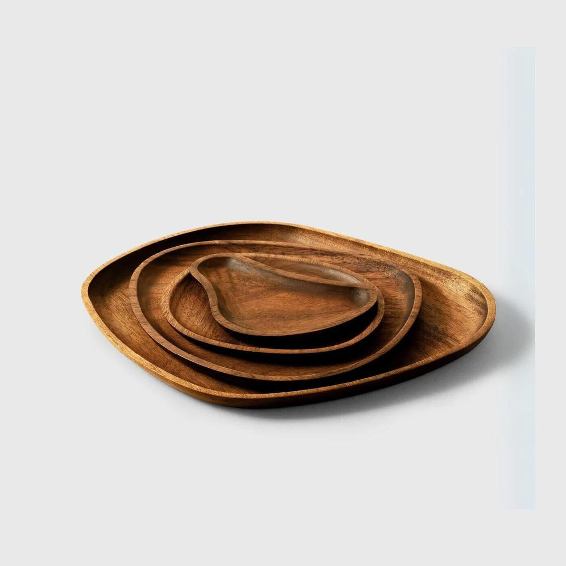 Handcrafted Wooden Oval Tray Set for Coffee Table Decor | Eco-Friendly Natural Wood Serving Boards