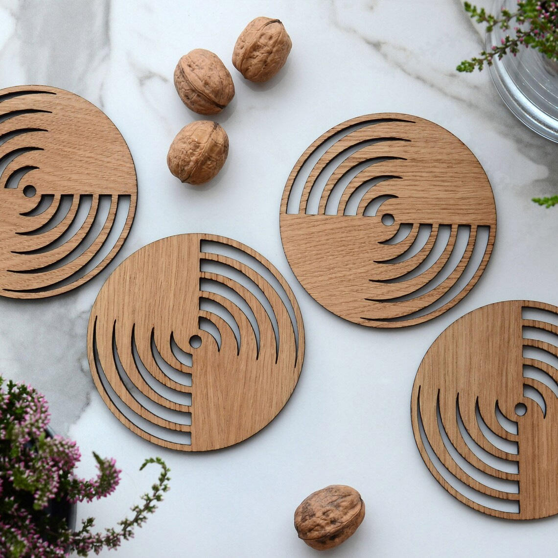 Eco Friendly Handmade Wooden Coaster Set of 4 Classic Minimalist Tea & Coffee Mats for Glasses & Cups 300mm Home Decor by DECOR N UTILITY CRAFT
