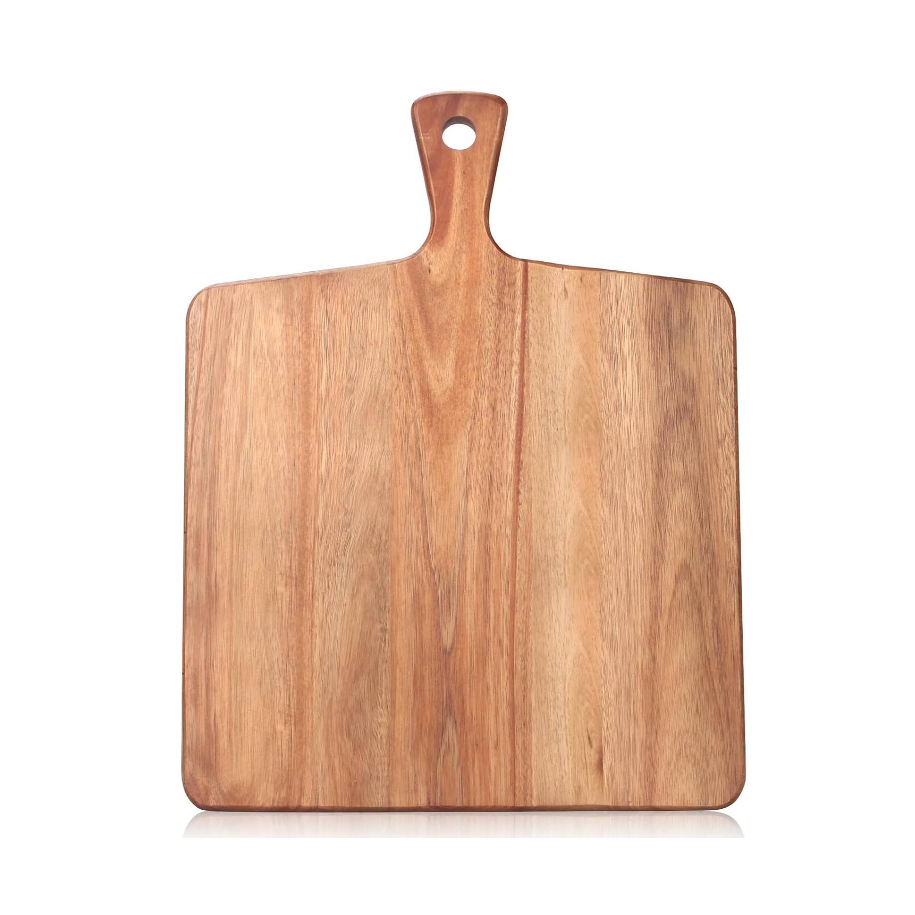 Premium Wood Cutting Board with Handle Rectangle Shape, Dishwasher Safe Kitchen Board for Meat, Bread & Cheese