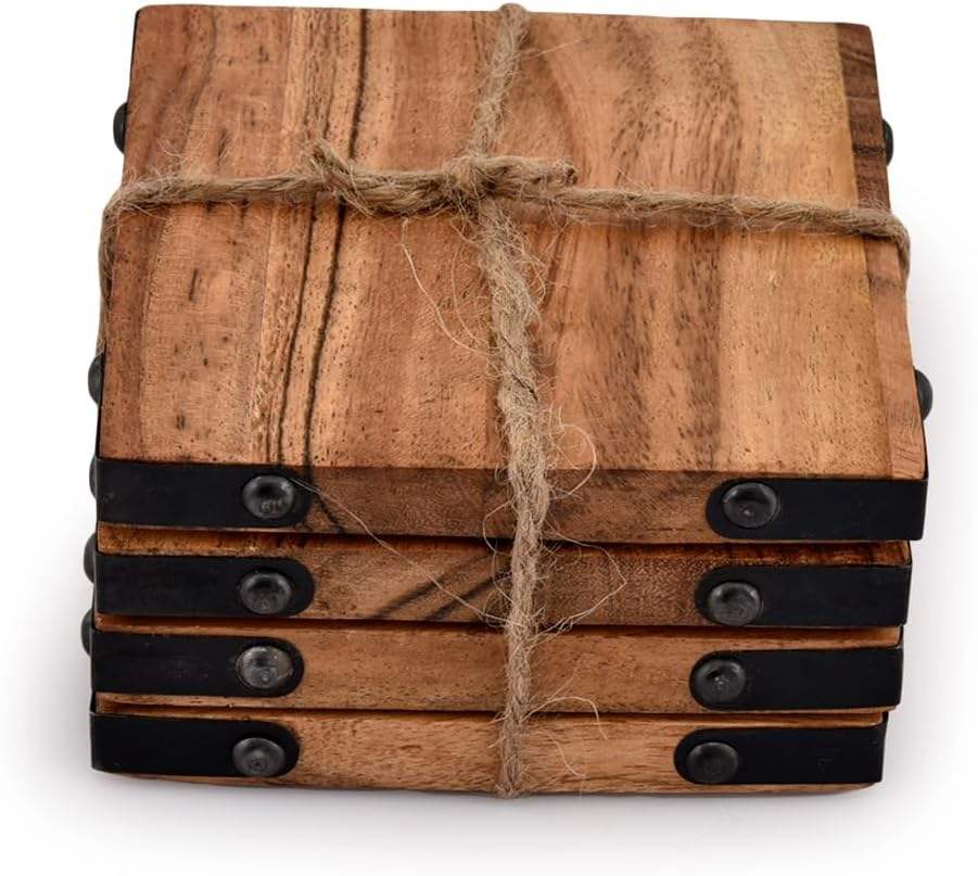 Elegant Handcrafted Wooden Coaster Set Eco Friendly Square Customizable Coasters for Home & Table Decor