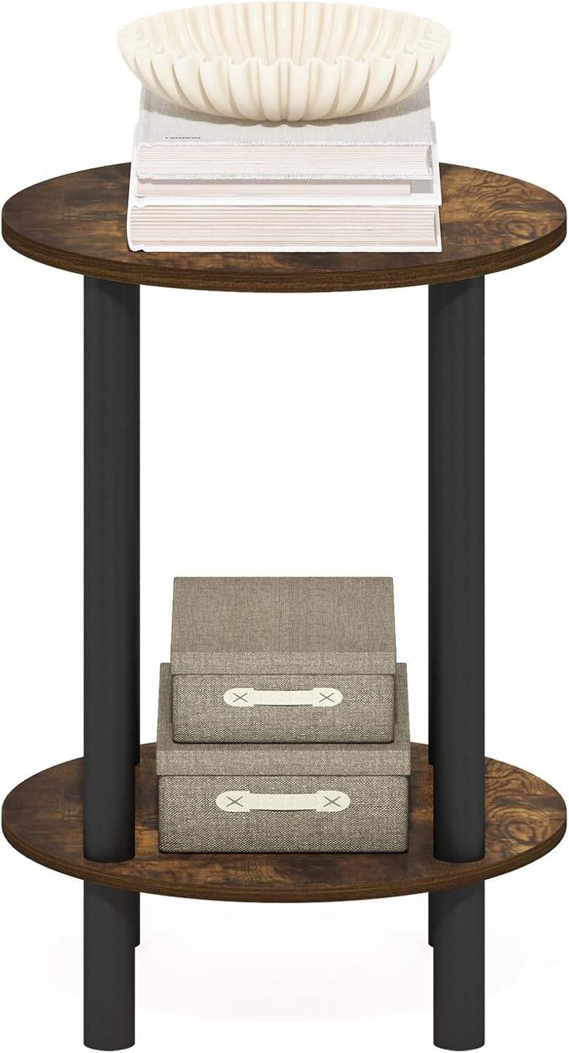 Modern Round Wooden Side Table in Amber Pine & Black Finish Stylish Accent Table for Living Room & Bedroom Solid Wood End Table for Home Decor
