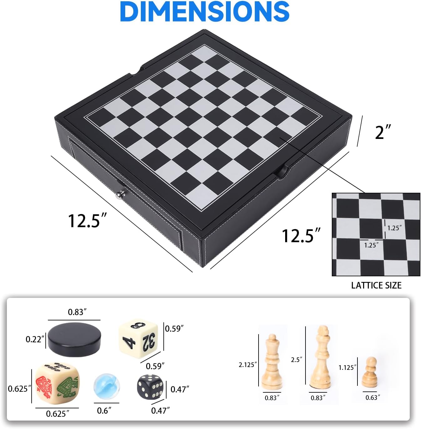 Games & Sports Expert 12.5" Premium Leather 5-in-1 Chess, Checkers, Backgammon, Chinese Checkers, and Poker Dice Board Game Combo Set for Kids & Adults