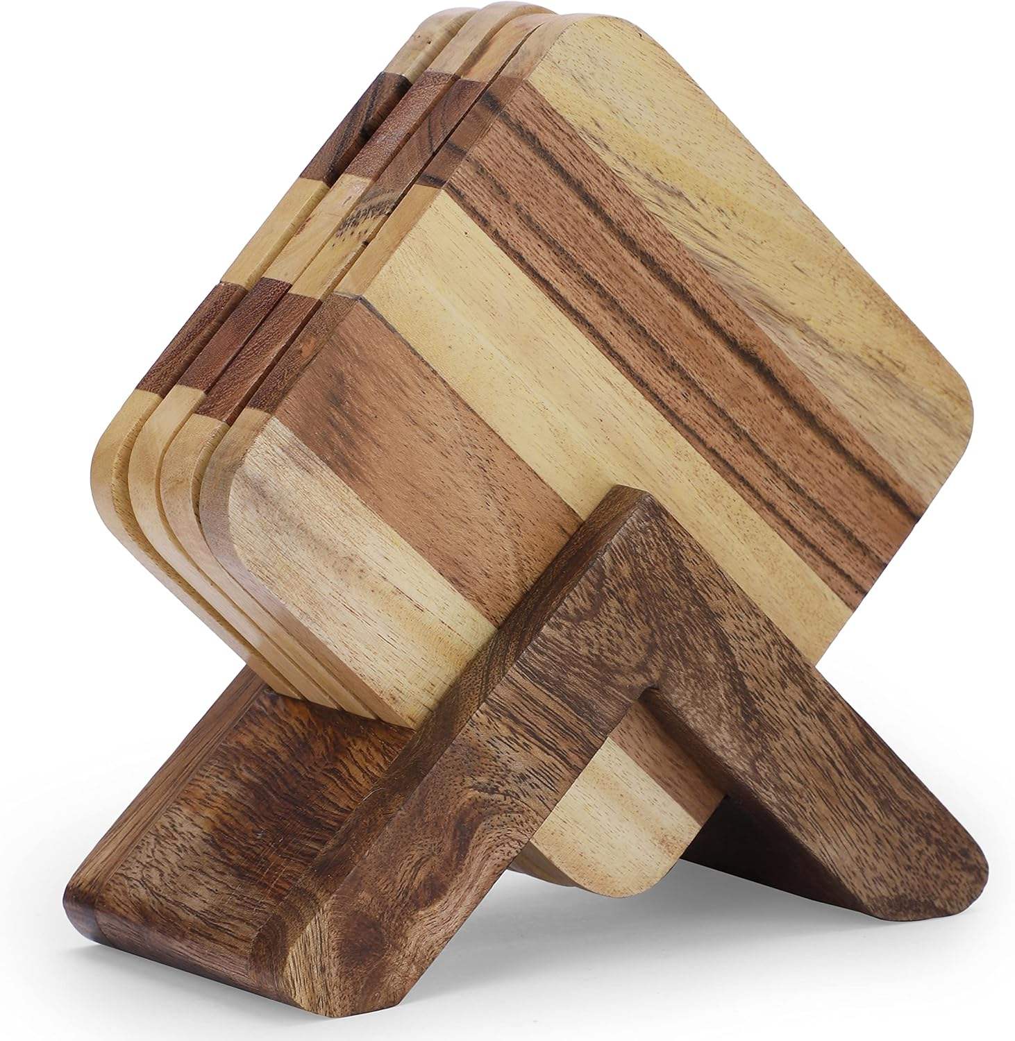 Luxury Square Pine Wood Coasters Set  Sophisticated Handmade Table Protection & Home Decor