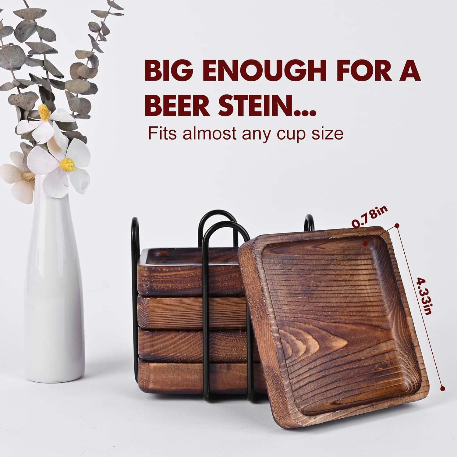Premium Handmade Wooden Coaster Set with Holder Eco-Friendly Durable Natural Drink Coasters for Home, Office & Table Decoration
