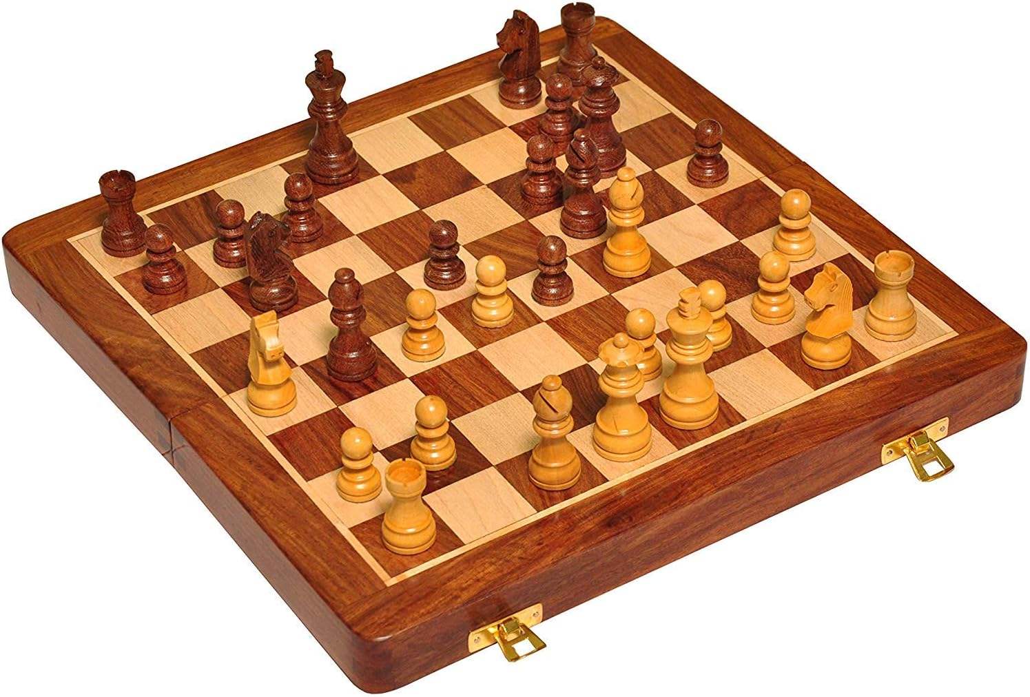 Wooden Chess Set Folding Board Storage Slots 2 Extra Queens Educational Puzzle Toy for Kids Adults for Travel Home Use