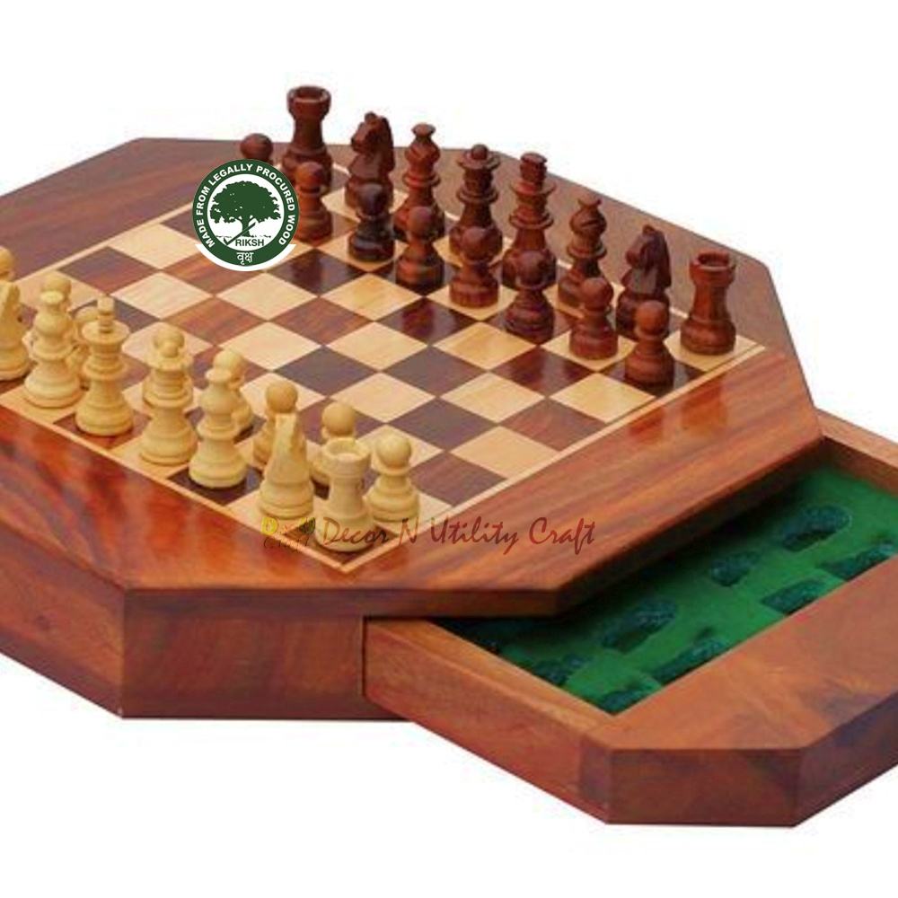 Octagonal Wooden Chess Set