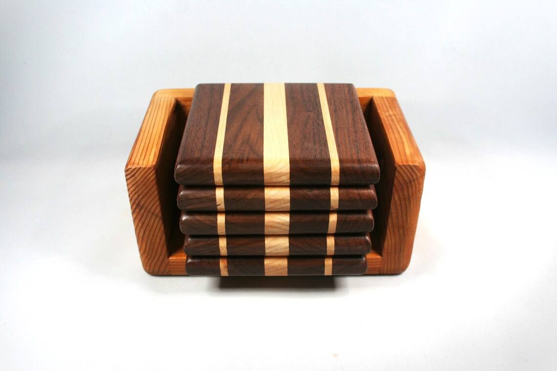 Premium Handcrafted Walnut Wood Coaster Set – Elegant Wooden Drink Coasters for Home Decor, Dining Table, Coffee Table & Office Use