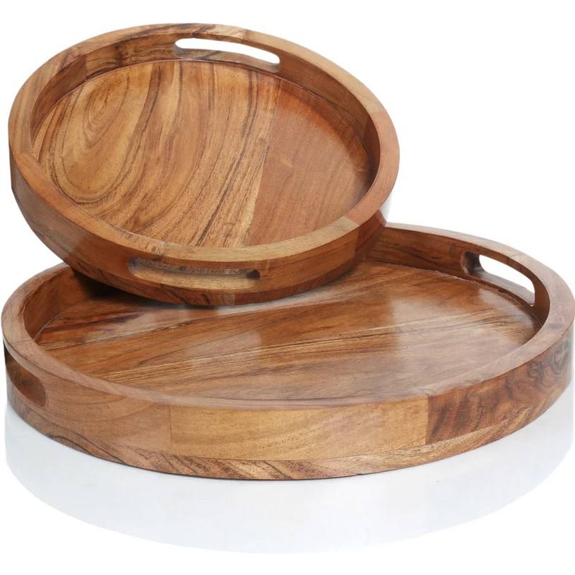 Handcrafted Wooden Serving Tray Set of 2 – Stylish Platters for Home Decor & Events