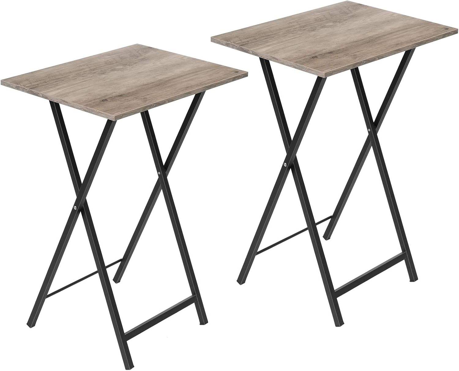 Space Saving Set of 2 Folding Tables with Stable Metal Frame Rustic Brown & Black Finish for Small Spaces Modern Portable Accent Tables
