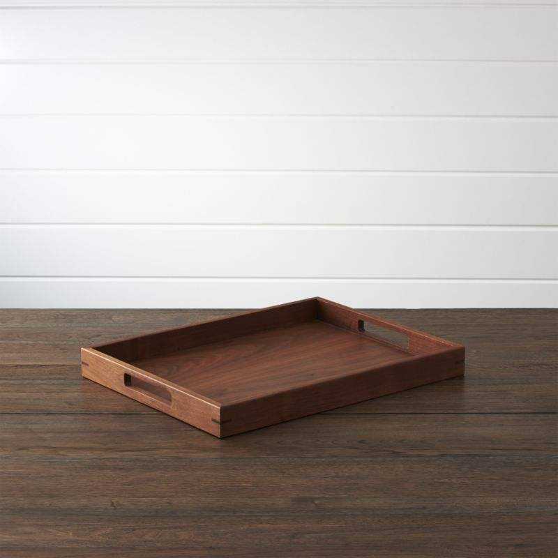 Stylish Wooden Rectangle Storage Tray with Handles Minimalist Single Tier Organizer for Table