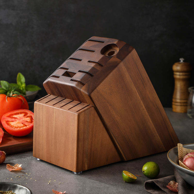 Wooden Knife Block Storage Rack for 7-Piece Set – Cutlery Holder Kitchen Organizer Countertop Display