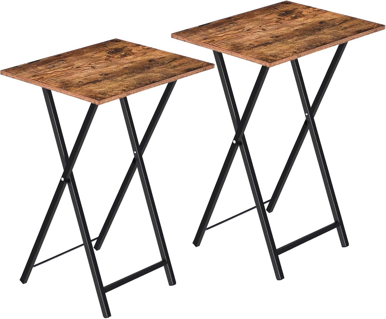 Rustic Brown Folding Table Set of 2 with Metal Frame Space Saving Compact Tables for Small Spaces