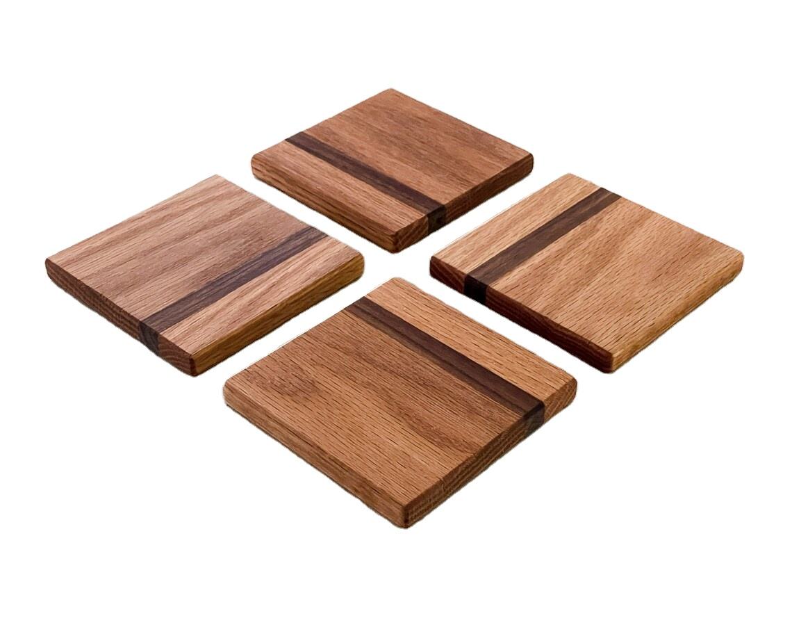 Premium Pine Wood Drink Coasters Handmade Square Design, Customizable Wooden Table Decor Accessories