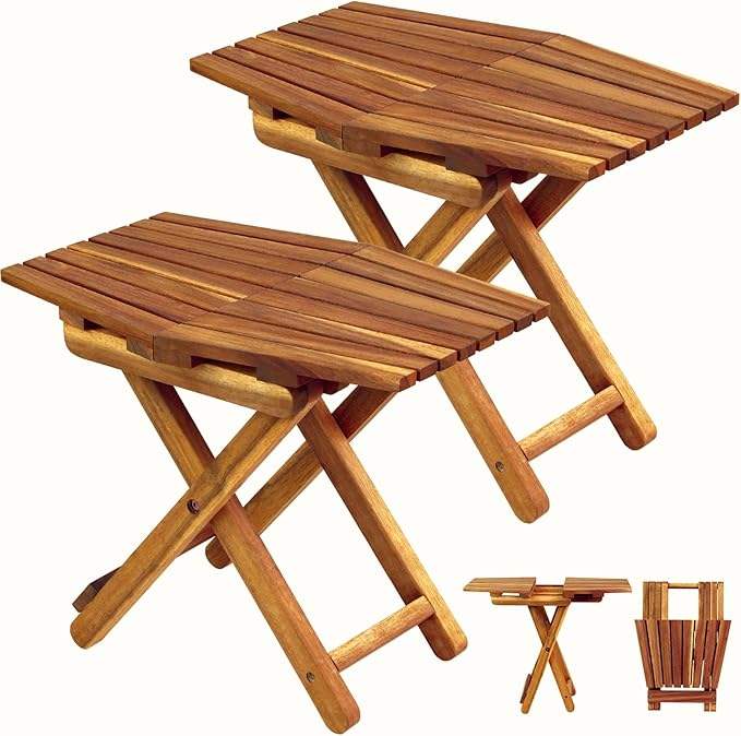 Modern Wooden Folding Side Table Set (2 Pieces) Space-Saving Accent Tables for Patio, Balcony & Home Decor