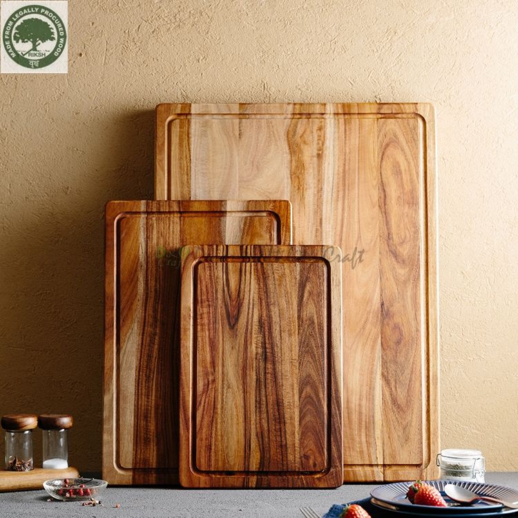 Luxury Large Handmade Rectangle Wood Chopping Board for Restaurant & Kitchen Use