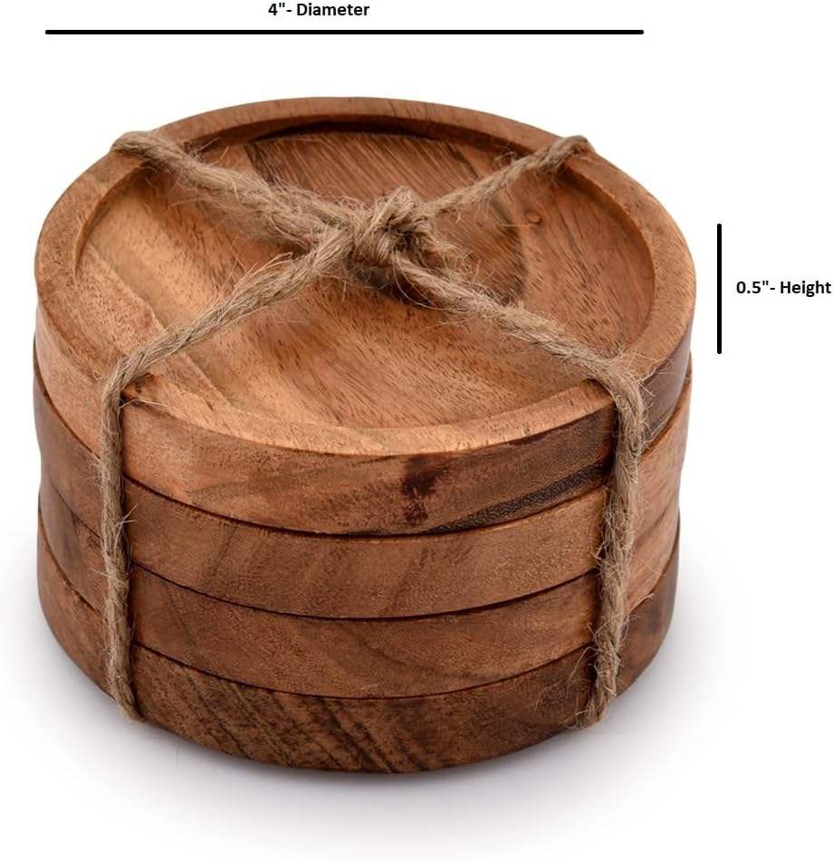 Premium Handcrafted Wooden Coaster Set Elegant Classic Drink Mats for Home, Kitchen & Office Decor