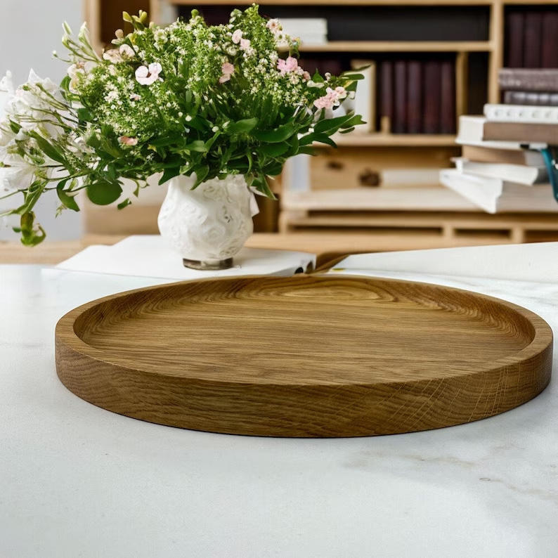 Premium Handmade Oak Wood Serving Tray | Natural Finish Custom Size & Color Wooden Platter for Kitchen & Dining