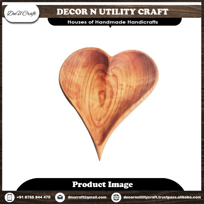 Wooden Heart Shaped Bowl | Handmade Natural Finish Serving Bowl for Home & Gift Use